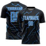 Sublimation Powder Custom Soccer Uniform Sports Lightning Blue-White Jersey Black Sublimation Powder Custom Soccer Uniform Sports Lightning Blue-White Jersey Black