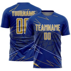 Uniform Custom Sports Royal Jersey Lines Soccer Old Gold-White Sublimation