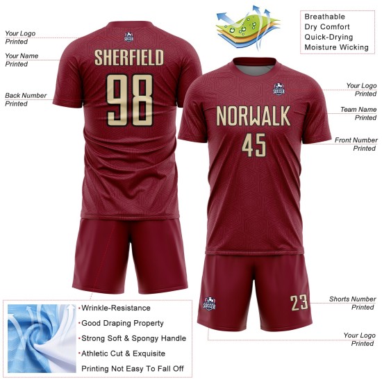 Shape Sublimation Geometric Custom Soccer Sports Uniform Cream-Black Jersey Crimson Shape Sublimation Geometric Custom Soccer Sports Uniform Cream-Black Jersey Crimson