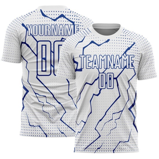 White Royal Jersey Sublimation Uniform Lightning Custom Sports Soccer White Royal Jersey Sublimation Uniform Lightning Custom Sports Soccer