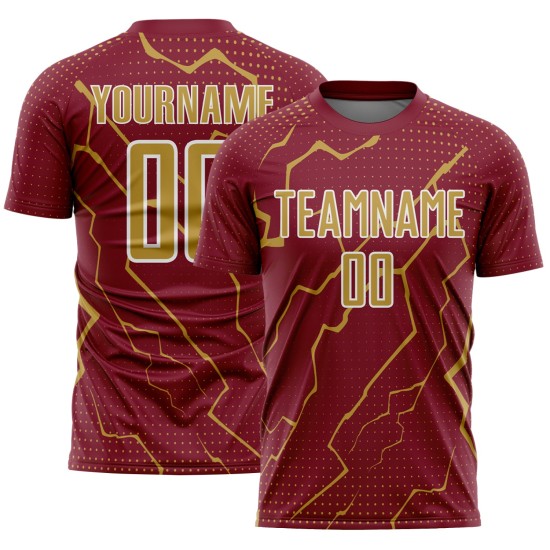 Jersey Sports Uniform Lightning Gold-White Soccer Custom Crimson Sublimation Old Jersey Sports Uniform Lightning Gold-White Soccer Custom Crimson Sublimation Old