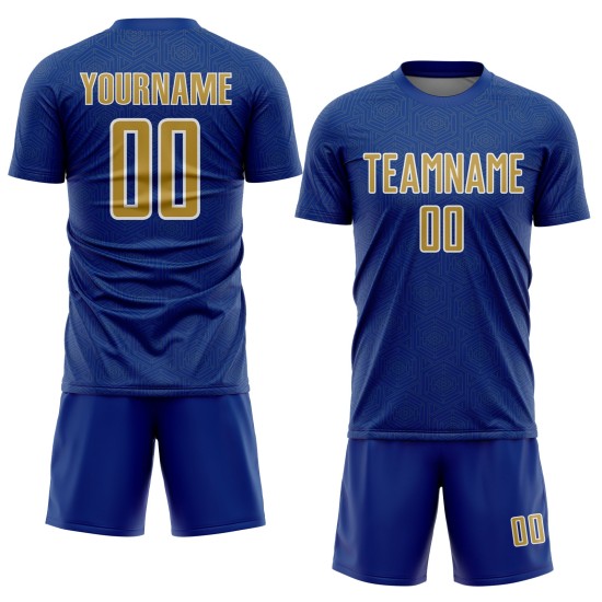 Gold-White Geometric Soccer Shape Royal Old Sports Sublimation Uniform Jersey Custom Gold-White Geometric Soccer Shape Royal Old Sports Sublimation Uniform Jersey Custom