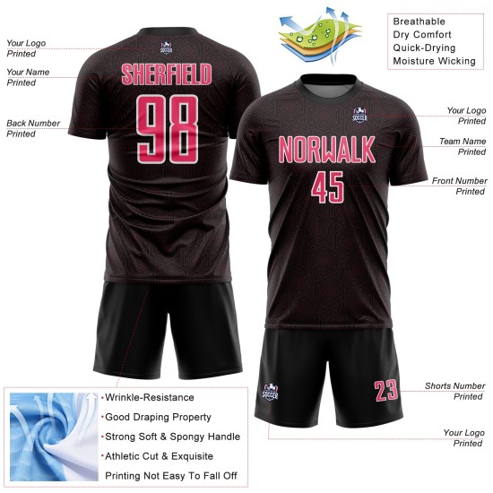 Soccer Neon Sublimation Shape Black Geometric Jersey Sports Custom Uniform Pink-White Soccer Neon Sublimation Shape Black Geometric Jersey Sports Custom Uniform Pink-White